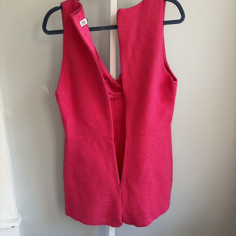 ZARA Fuchsia Tweed Textured Romper Playsuit Size M B21 - Picture 9 of 10